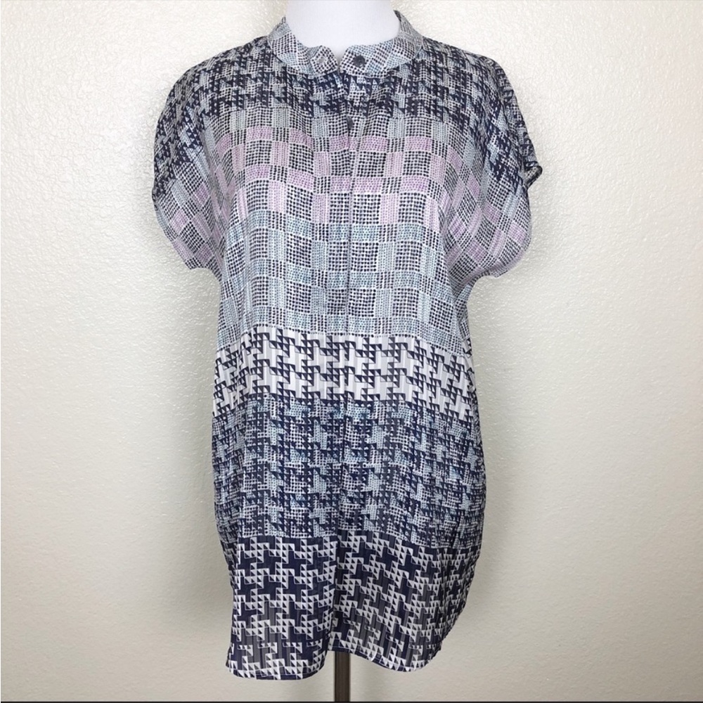 CAbi Astor Multicolored Geometric Shape Semi-Sheer Button Blouse - Size Small